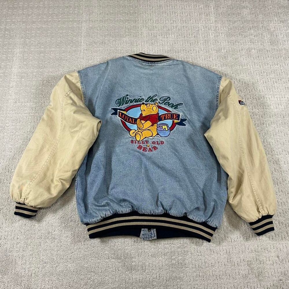 90’s Rare Disney Winnie the Pooh blue and cream varsity jacket men’s
